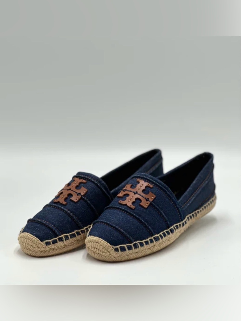 Tory Burch Weston espadrille flats size 5.5 NWT blue denim
brown logo